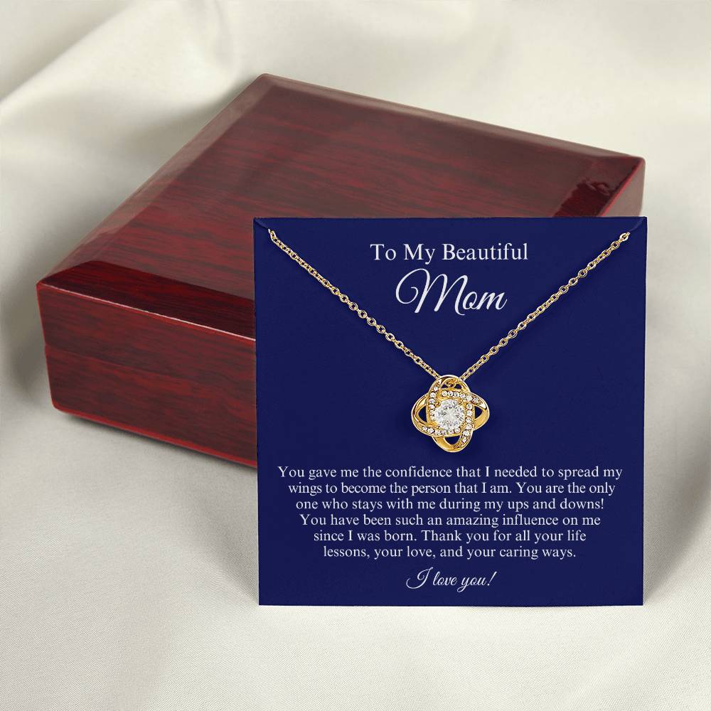Beautiful Mom, Amazing Influence, Love Knot Necklace Gift Set, Mother's Day, Birthday Gift
