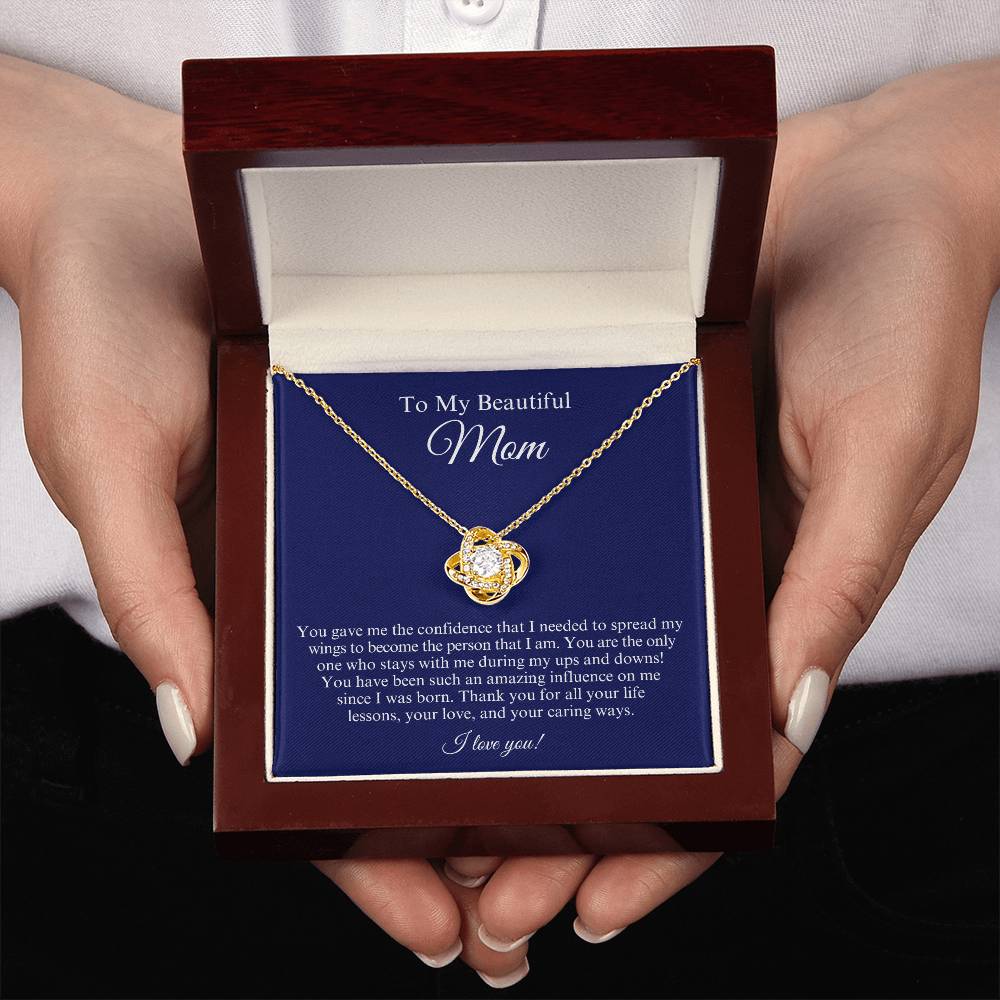 Beautiful Mom, Amazing Influence, Love Knot Necklace Gift Set, Mother's Day, Birthday Gift