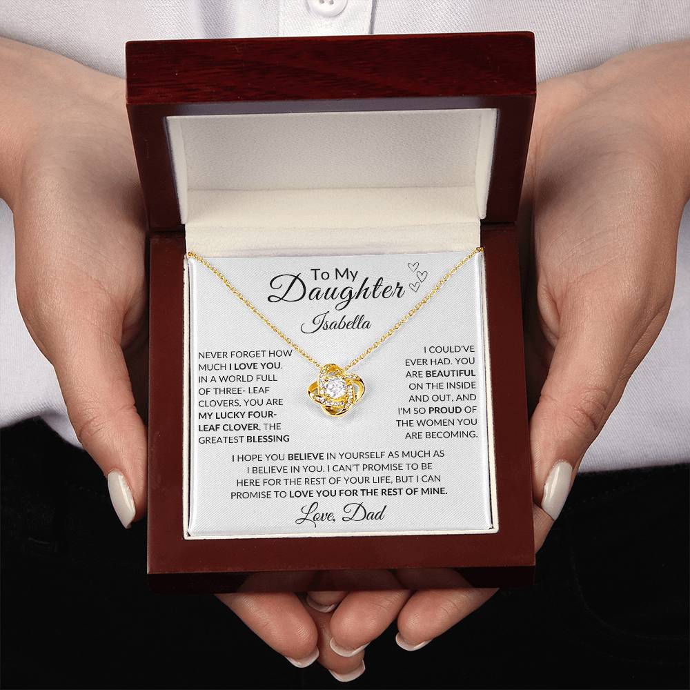 Daughter- Persalized "My Lucky Four- Leaf Clover" Love Knot Necklace