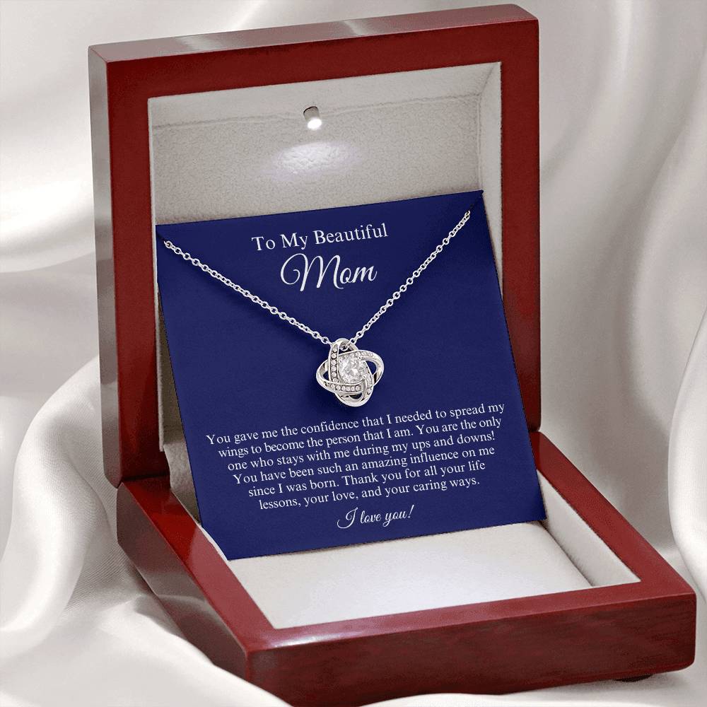 Beautiful Mom, Amazing Influence, Love Knot Necklace Gift Set, Mother's Day, Birthday Gift