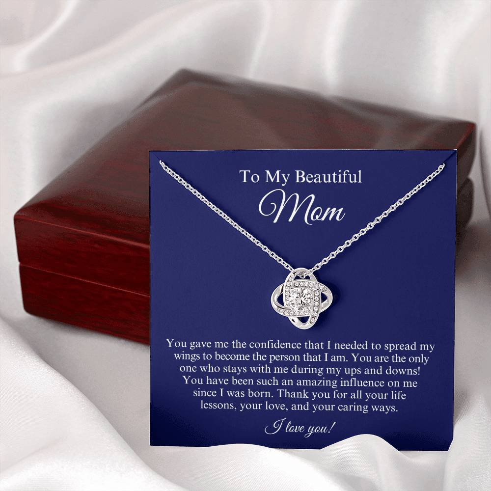Beautiful Mom, Amazing Influence, Love Knot Necklace Gift Set, Mother's Day, Birthday Gift