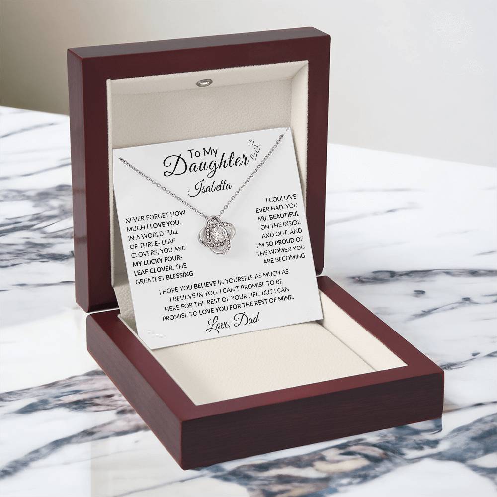 Daughter- Persalized "My Lucky Four- Leaf Clover" Love Knot Necklace