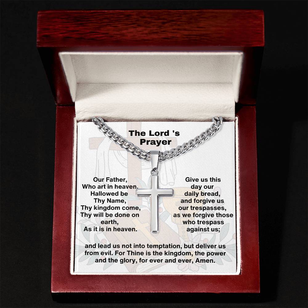 The Lord's Prayer-Cuban Chain With Artisan Cross Necklace