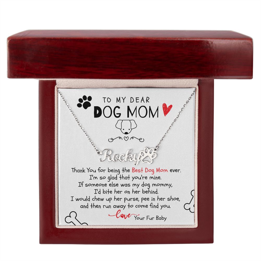 Cute Gift For Best Dog Mom Ever- Personalized Paw Print Name Necklace