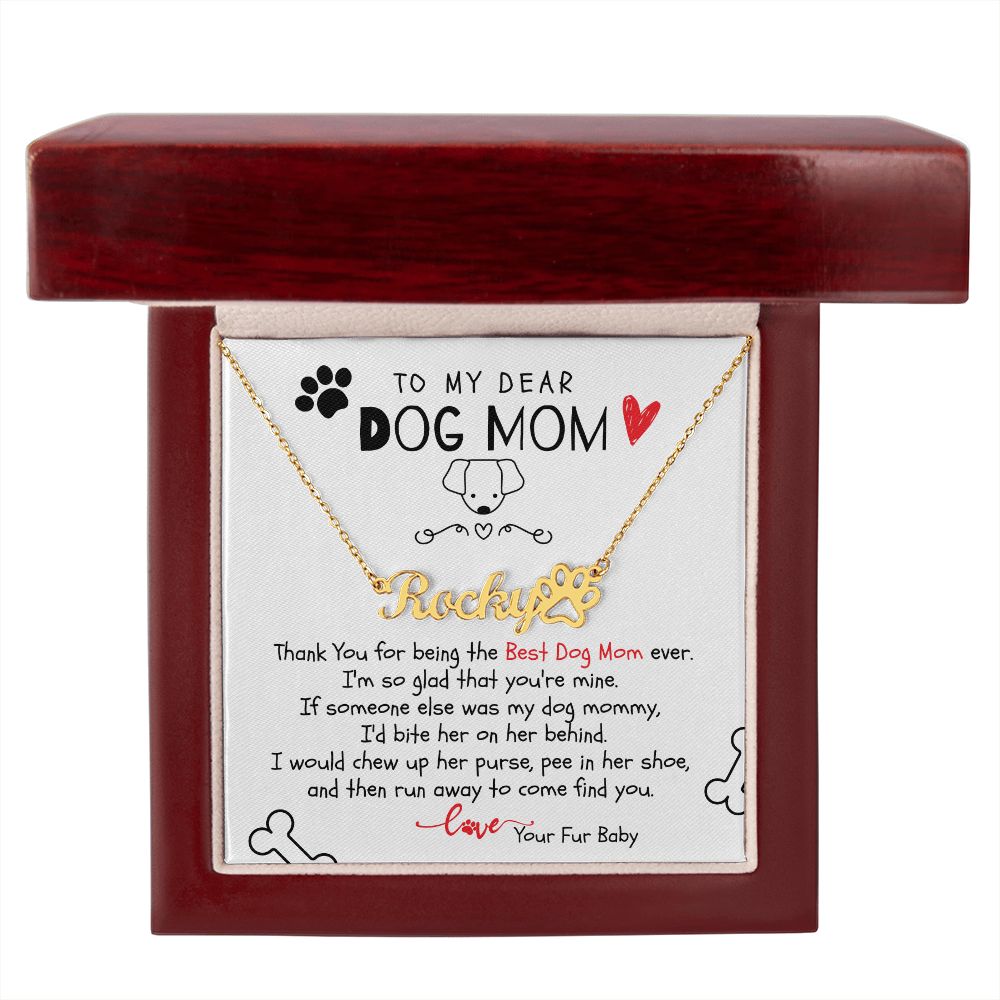 Cute Gift For Best Dog Mom Ever- Personalized Paw Print Name Necklace