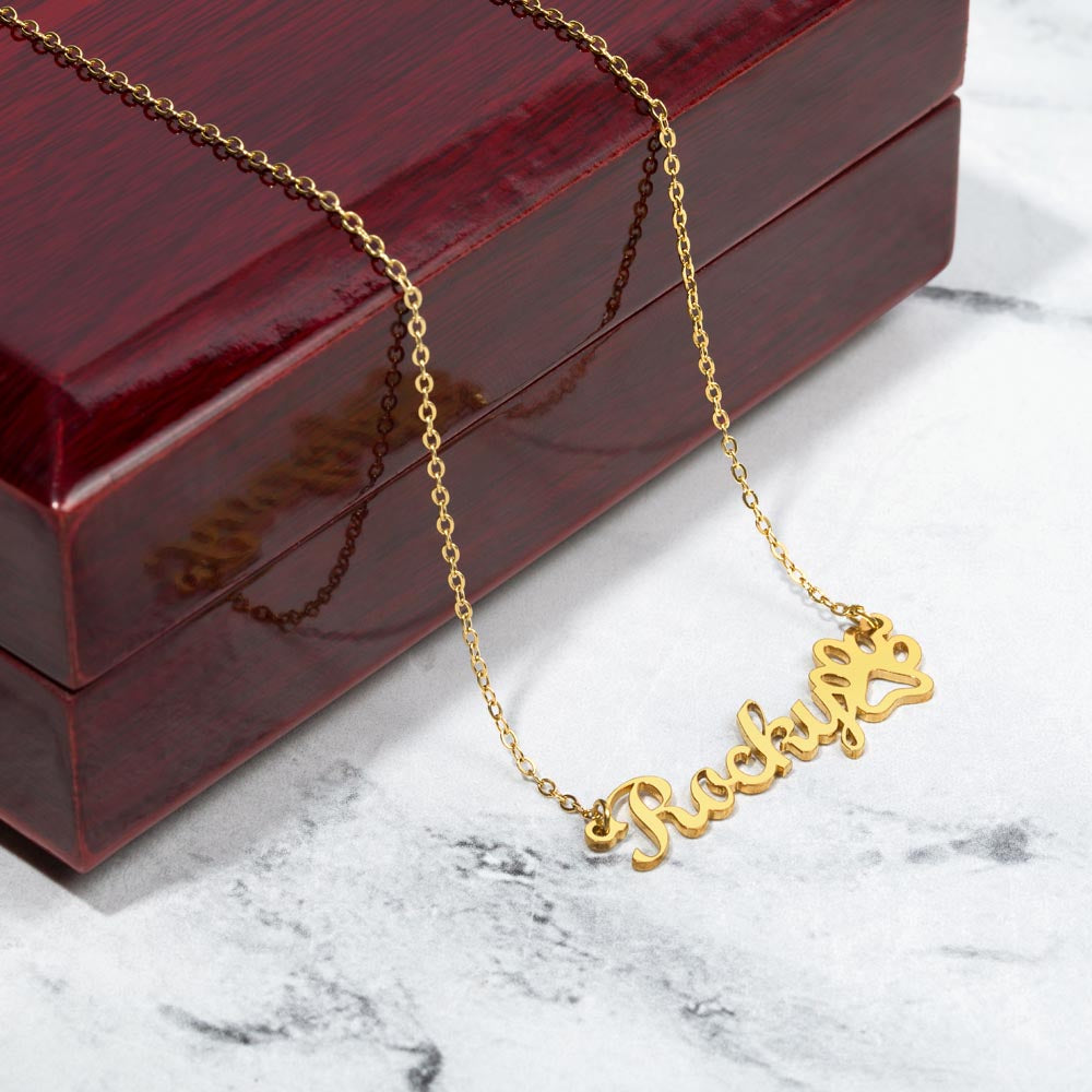 Cute Gift For Best Dog Mom Ever- Personalized Paw Print Name Necklace
