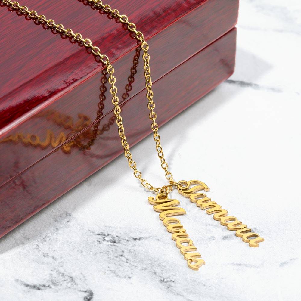 Husband And Wife -Personalized-Dual Vertical Name Necklace