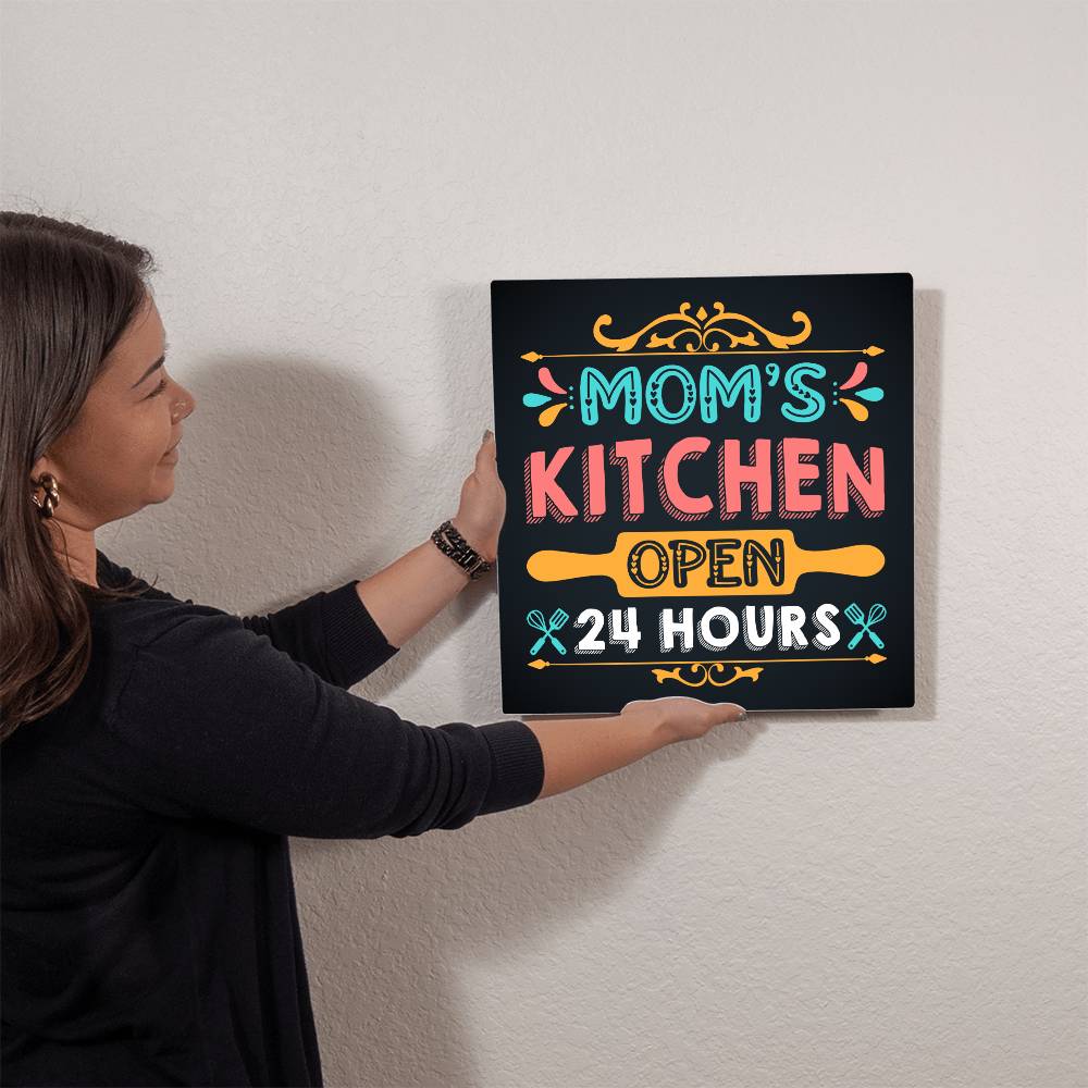 Mom's Kitchen-Open 24 Hours- High Gloss Metal Print-Wall Decor