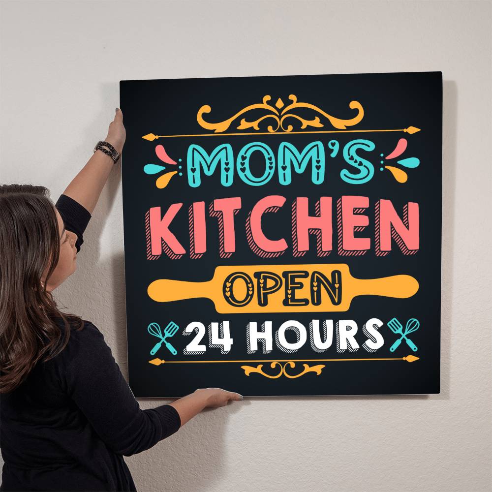 Mom's Kitchen-Open 24 Hours- High Gloss Metal Print-Wall Decor