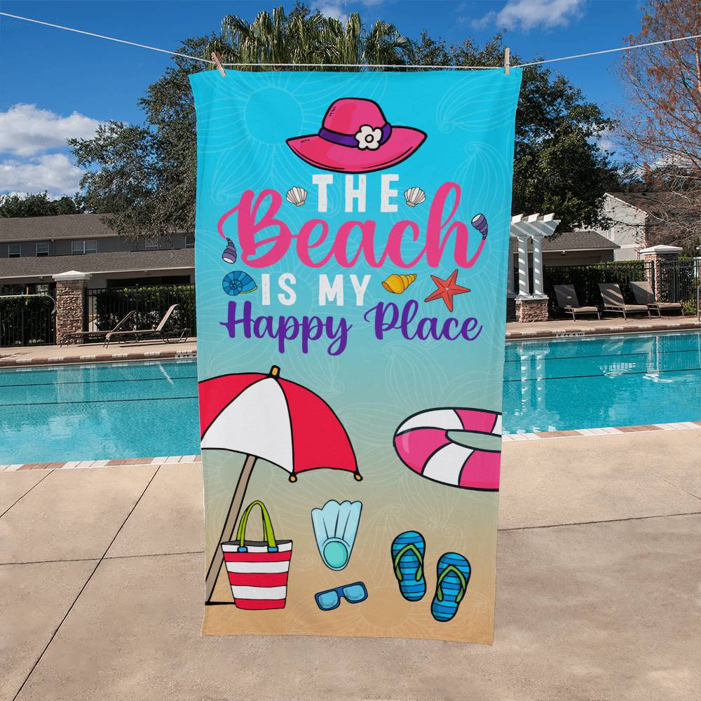 The Beach is My Happy Place Beach Towel