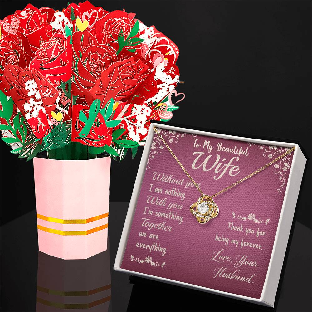 Beautiful Wife- Together-Love Knot Necklace Sweet Devotion Flower Gift Set