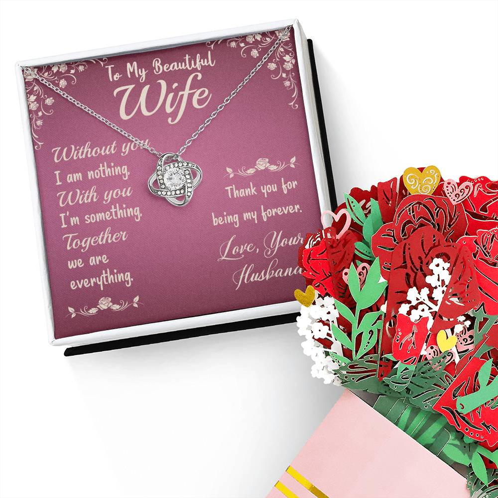 Beautiful Wife- Together-Love Knot Necklace Sweet Devotion Flower Gift Set
