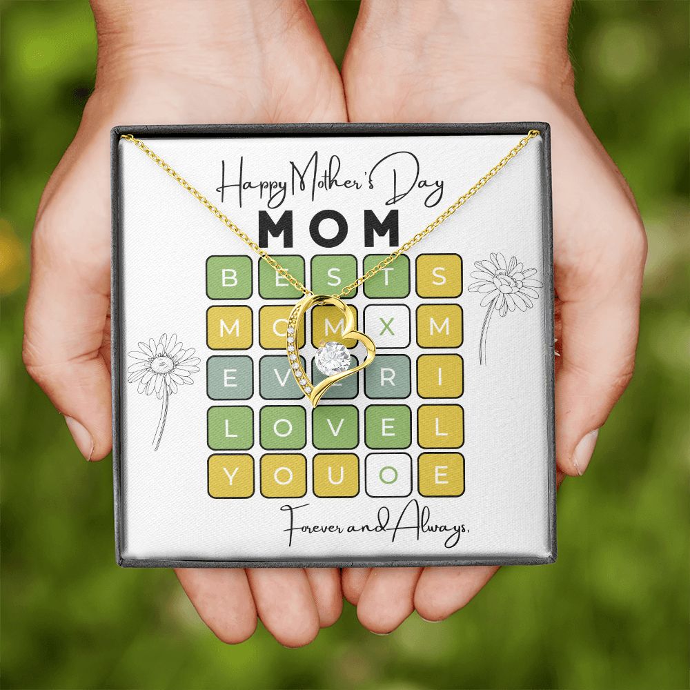 Gift For Mom - Mother's Day-Best Mom Word Find PUZZLE- Heart Necklace