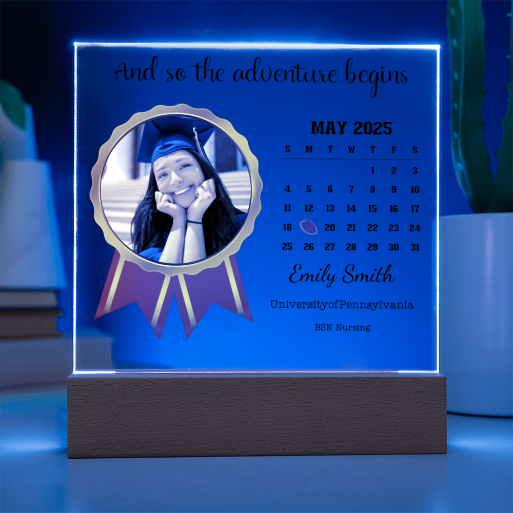 Graduation Gift For Her - Personalized Photo LED Light Acrylic Square Plaque
