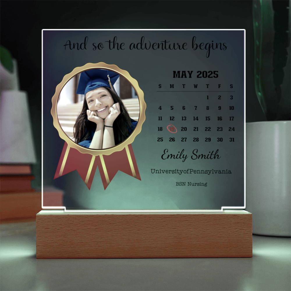Graduation Gift For Her - Personalized Photo LED Light Acrylic Square Plaque