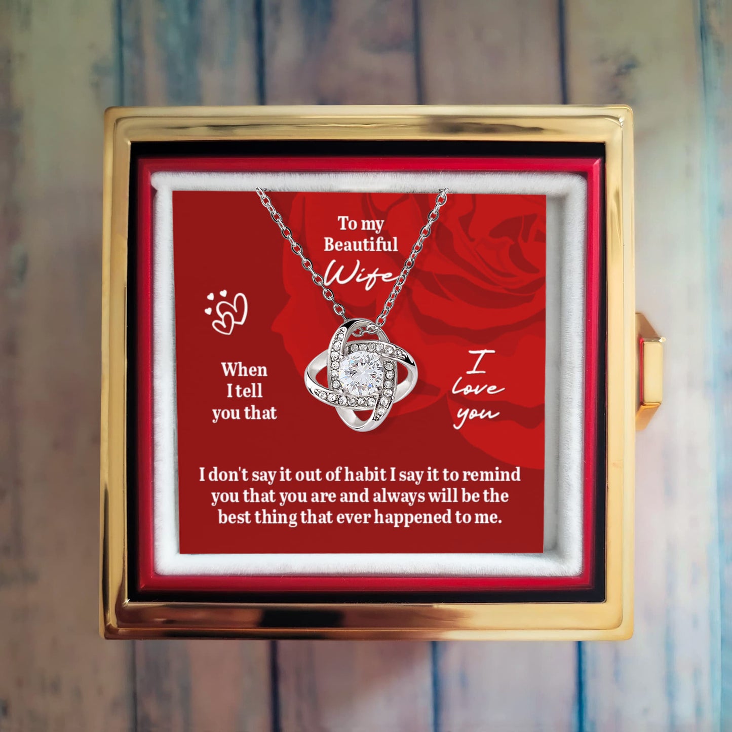 Beautiful Wife Love Knot Necklace With Eternal Rose Luxury Gift Box