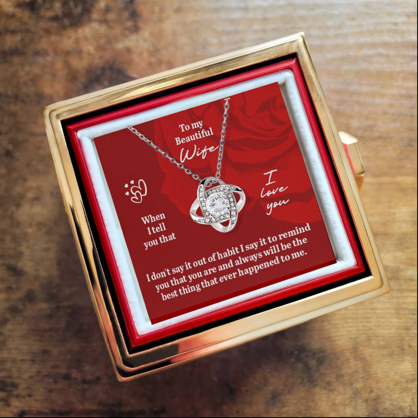 Beautiful Wife Love Knot Necklace With Eternal Rose Luxury Gift Box