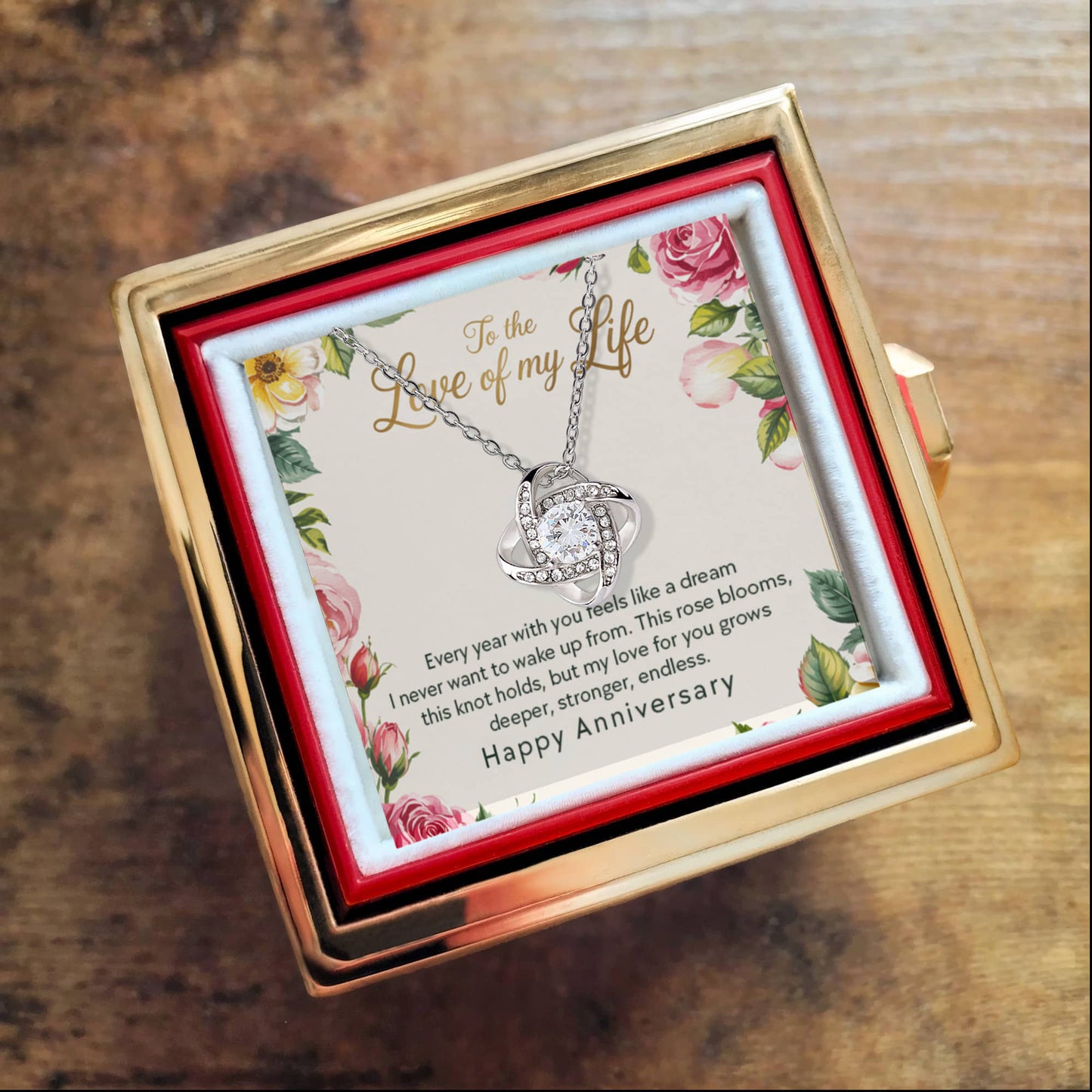 Love of My Life Love Knot Necklace with Eternal Rose Luxury Gift Box-Happy Anniversary