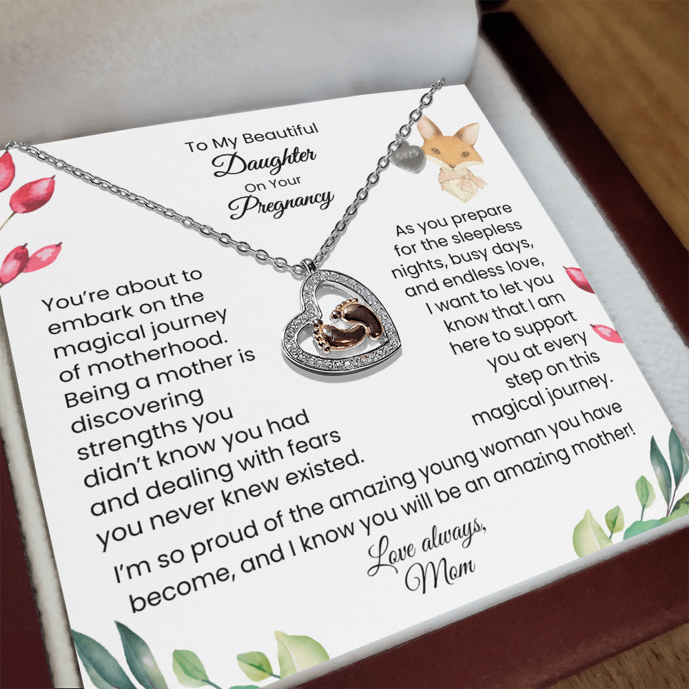 Beautiful Daughter | Motherhood| Baby Feet Heart-shaped Necklace Gift from Mom for Pregnant Mothers