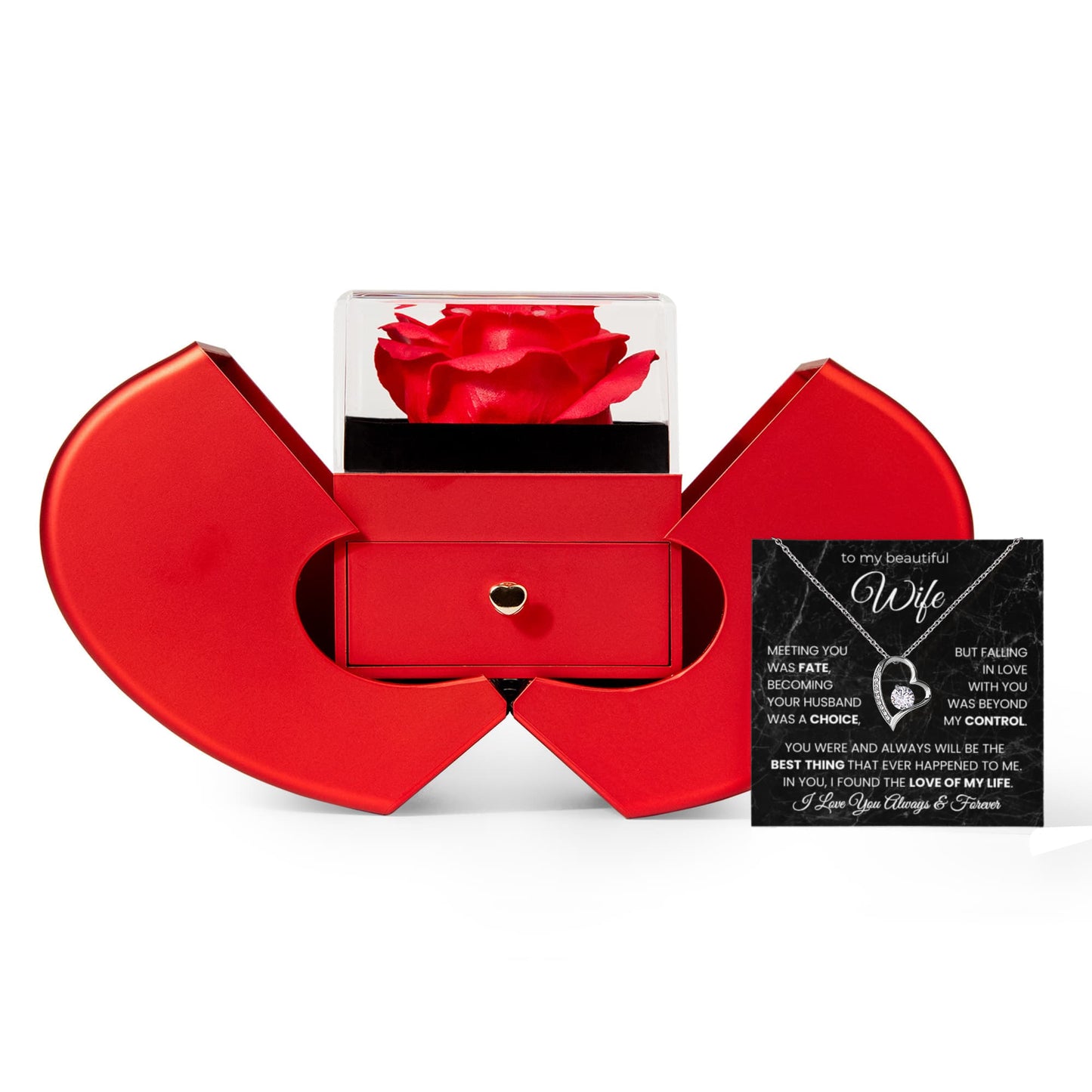 Gift for Wife- Forever Love Necklace & Rose Heart Box Gift Set – A Romantic Symbol of Eternal Love