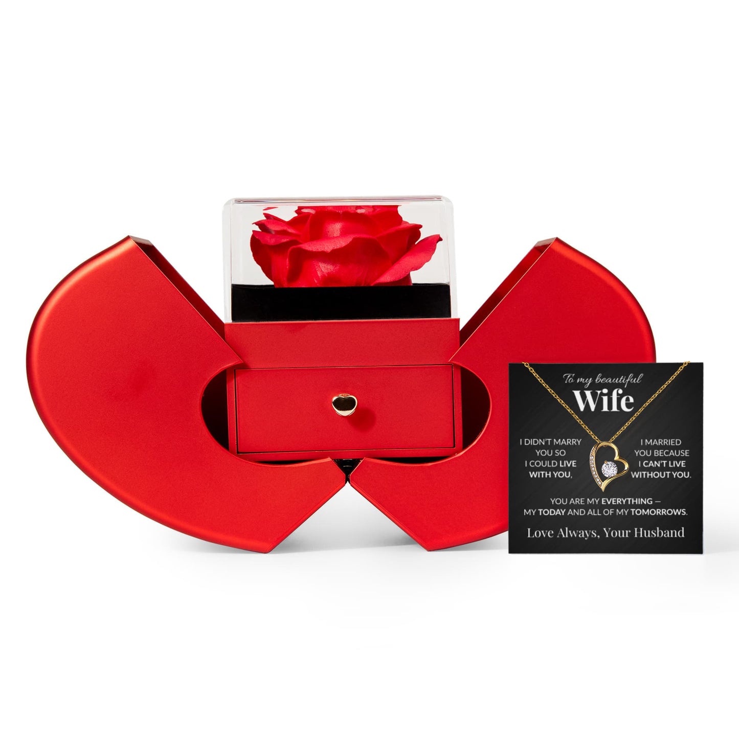 "To My Beautiful Wife" Necklace with Luxury Rose Box Gift – Romantic Anniversary, Birthday, or Christmas Present