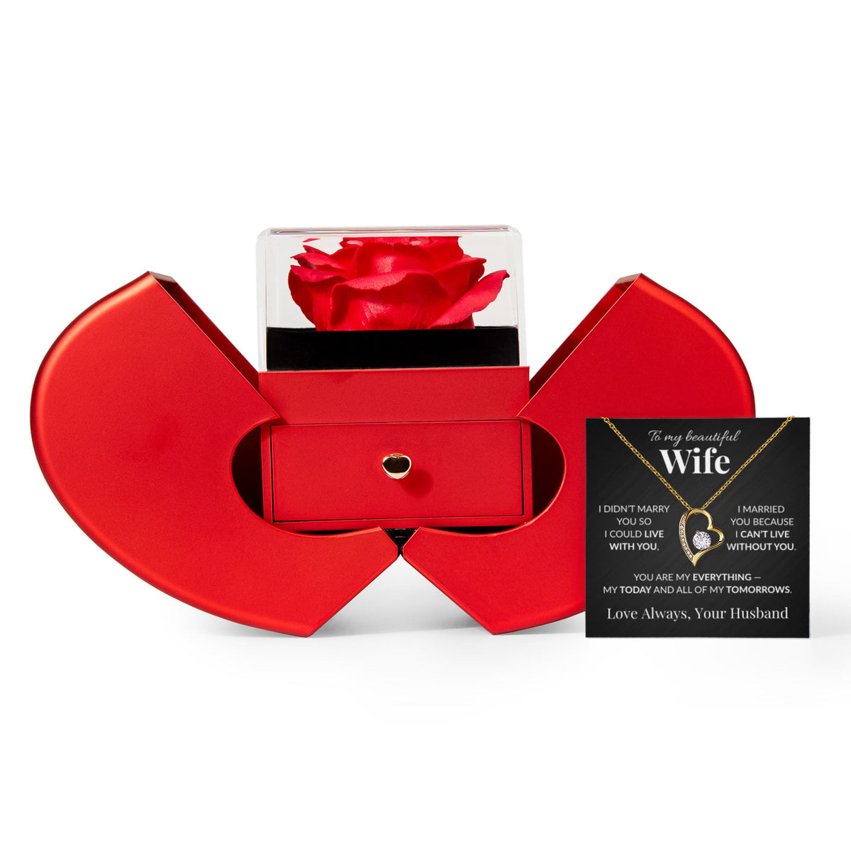 To My Beautiful Wife | Forever Love Necklace & Red Rose Gift Box