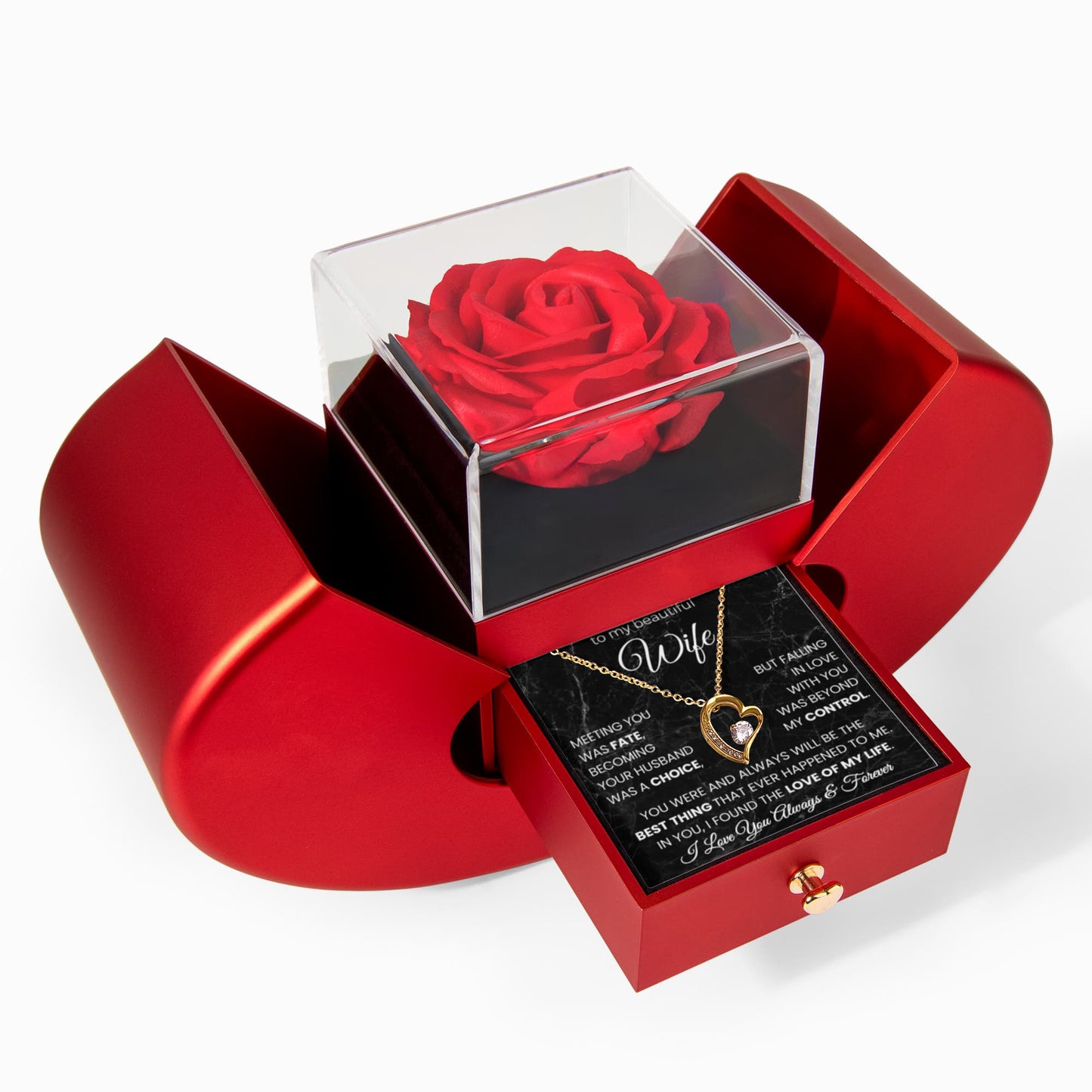 Gift for Wife- Forever Love Necklace & Rose Heart Box Gift Set – A Romantic Symbol of Eternal Love