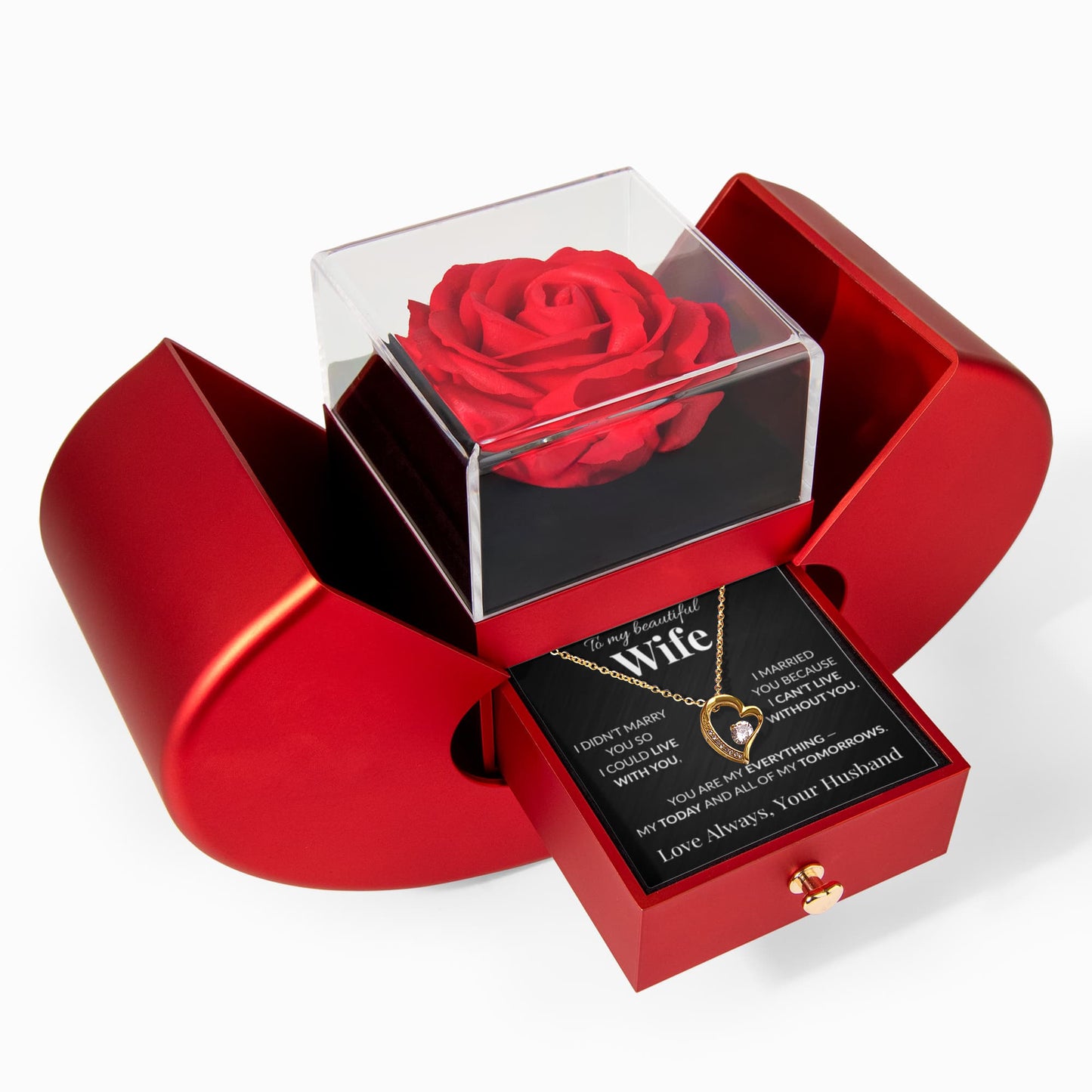 "To My Beautiful Wife" Necklace with Luxury Rose Box Gift – Romantic Anniversary, Birthday, or Christmas Present