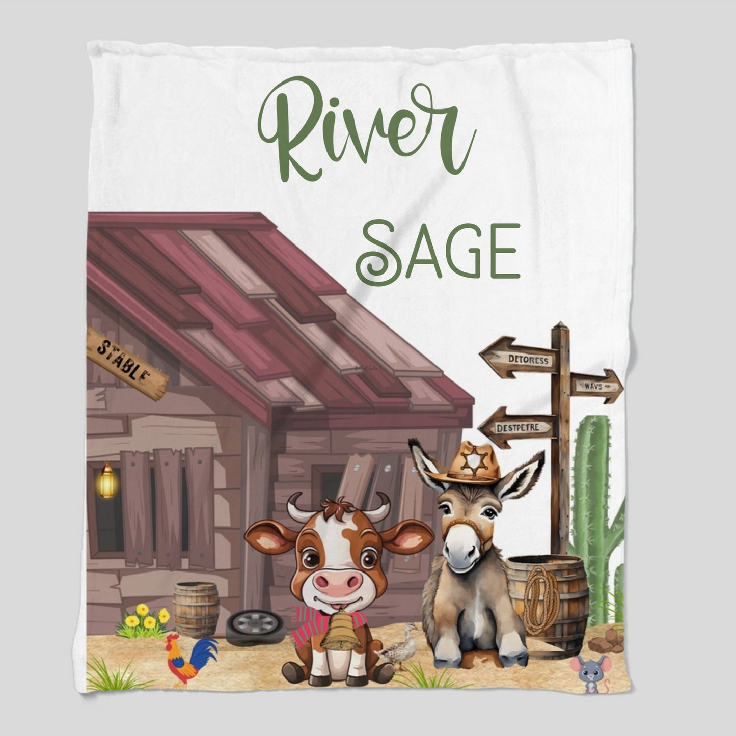 Western Blanket, Cowboy Personalized Baby Blanket Gift, Toddler Blanket, Desert Decor, Toddler Birthday Gift, Western Theme Nursery Fleece Blanket – 50×60