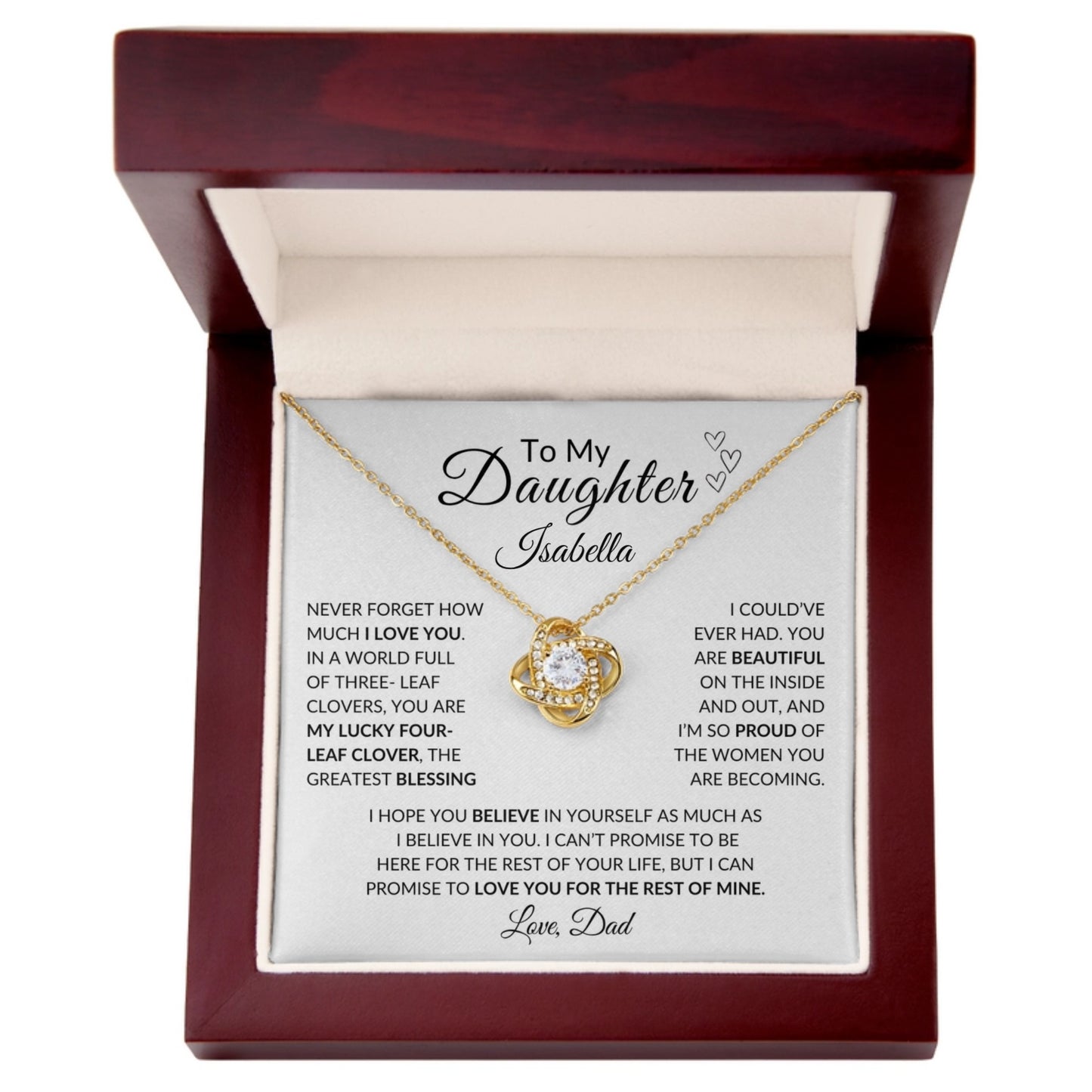 Daughter- Persalized "My Lucky Four- Leaf Clover" Love Knot Necklace