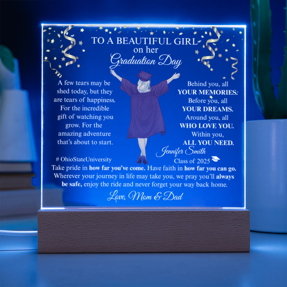 Graduation Gifts For Her - Family Personalized Custom Shaped LED Light- Acrylic Plaque