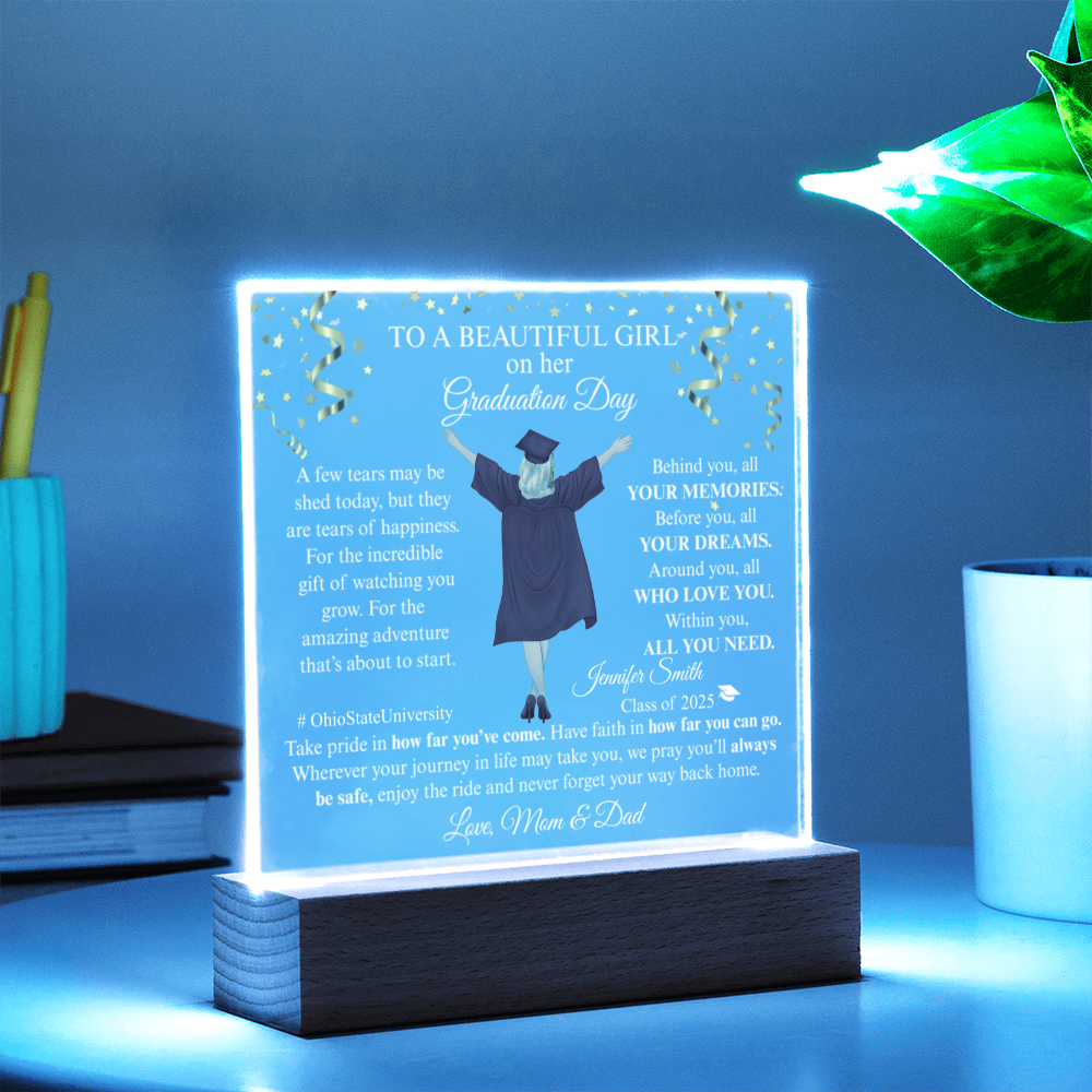 Graduation Gifts For Her - Family Personalized Custom Shaped LED Light- Acrylic Plaque