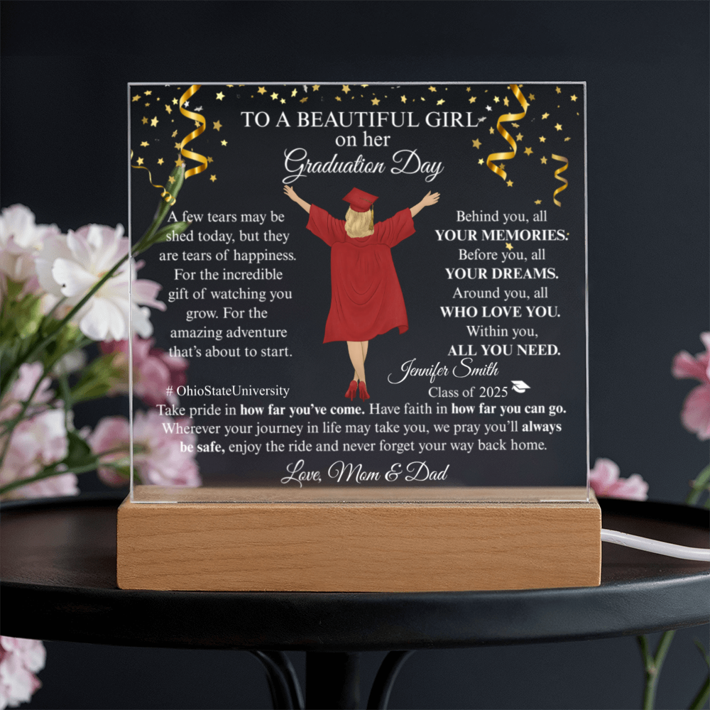 Graduation Gifts For Her - Family Personalized Custom Shaped LED Light- Acrylic Plaque