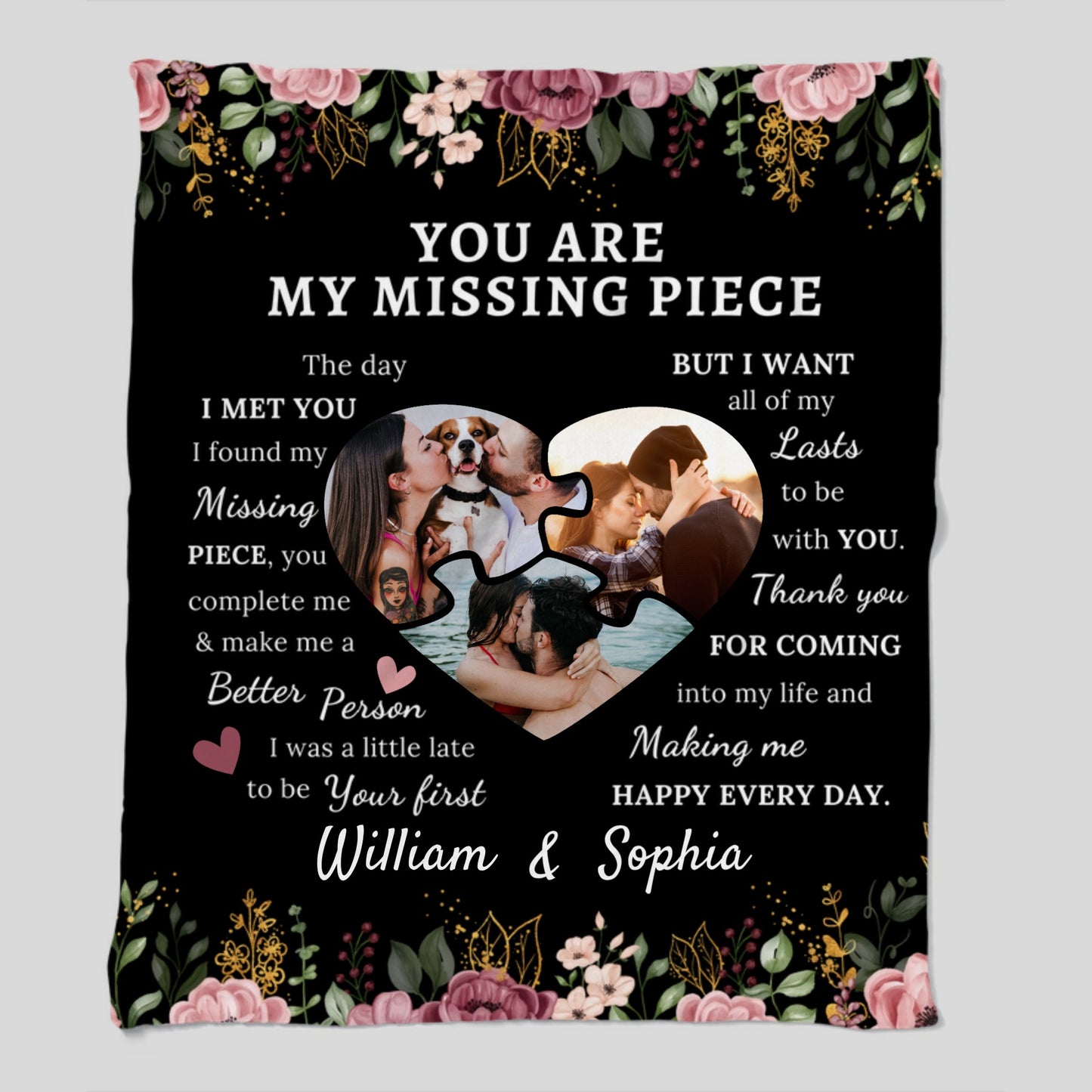 You Are My Missing Piece - Personalized Custom Blanket-50 x 60 -Upload Image, Gift For Couple, Husband Wife, Anniversary, Engagement, Wedding, Marriage Gift, Christmas Gift