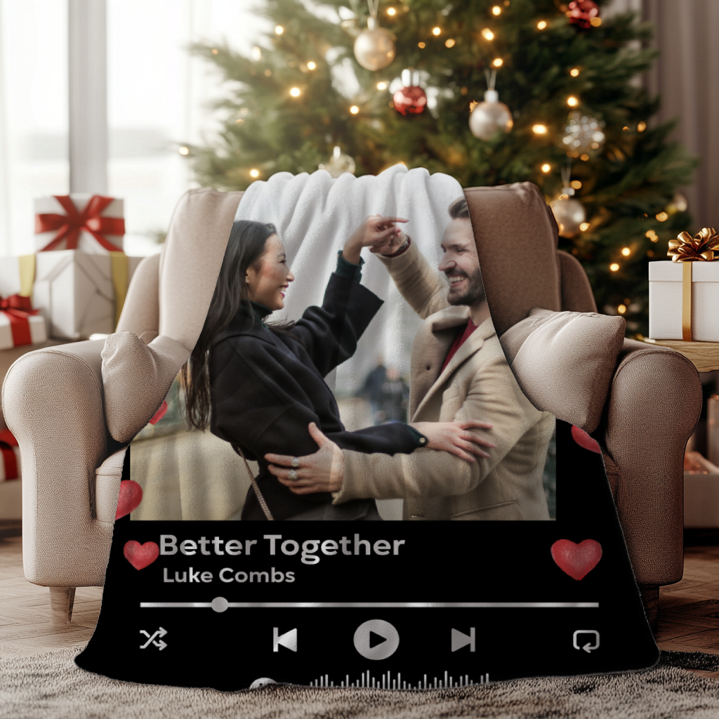 Personalized Music and Photo Fleece Blanket – 50×60  Custom Blanket with Photo for Couples Lover, Custom Blanket Using Photos of Family, Friends, Dog, Cat Or Pet, Christmas, Birthday Valentines Gifts