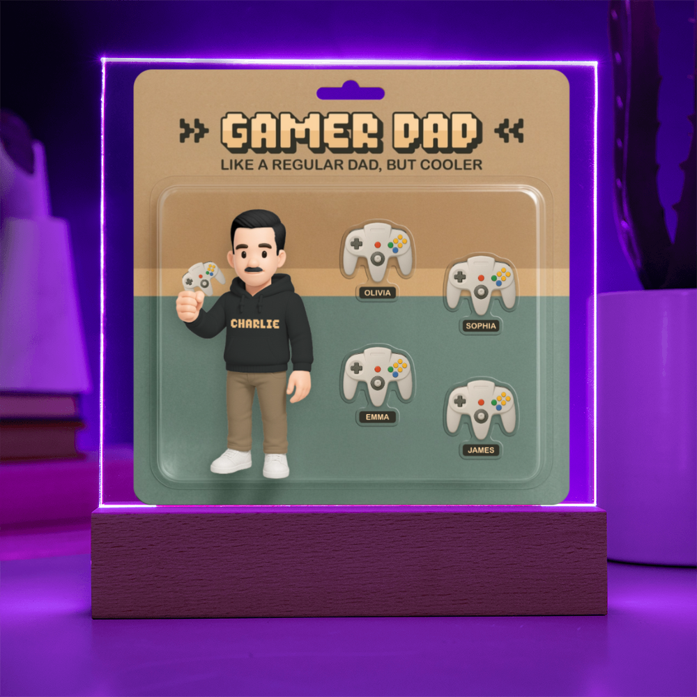 Custom Gamer Dad Acrylic Plaque – “Like a Regular Dad, But Cooler” – Personalized Gift from Kids, Father’s Day Gamer Gift