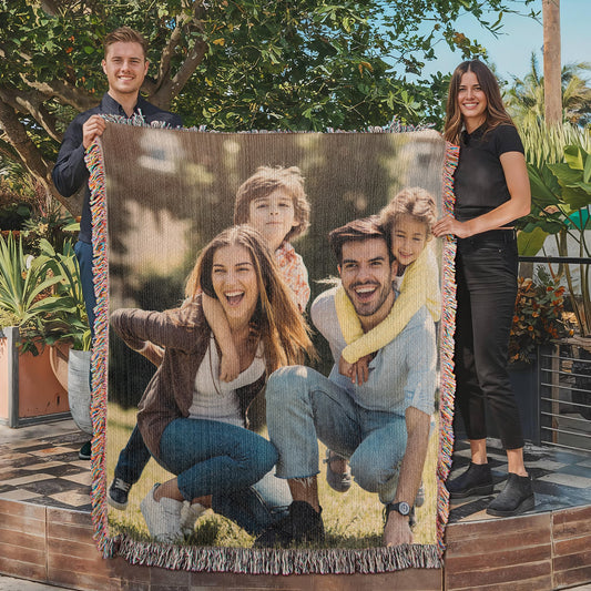 Personalized Woven Photo Blanket – CUSTOM Family Keepsake Throw (50x60 or 60x80)- Made in the USA