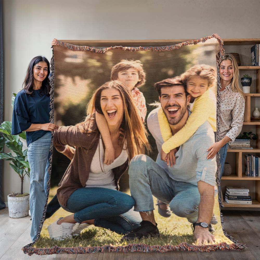 Personalized Woven Photo Blanket – CUSTOM Family Keepsake Throw (50x60 or 60x80)- Made in the USA