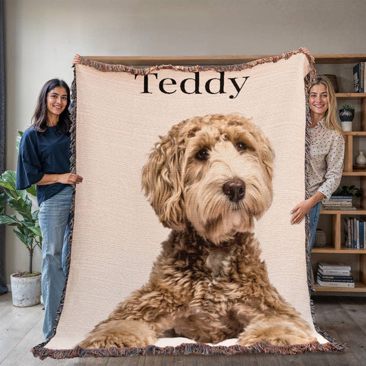 Personalized Pet Photo Woven Blanket – Custom Dog or Cat Heirloom Throw, Made in USA