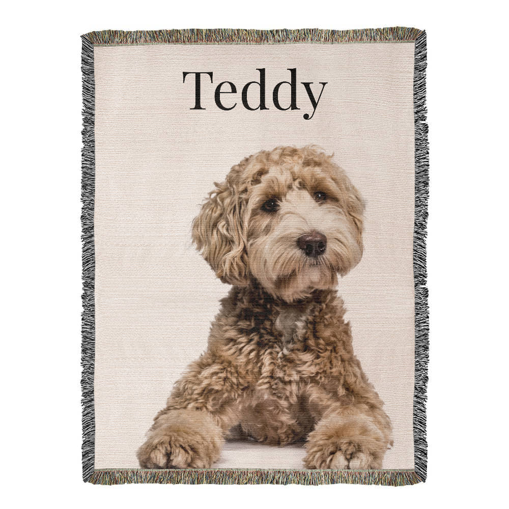 Personalized Pet Photo Woven Blanket – Custom Dog or Cat Heirloom Throw, Made in USA