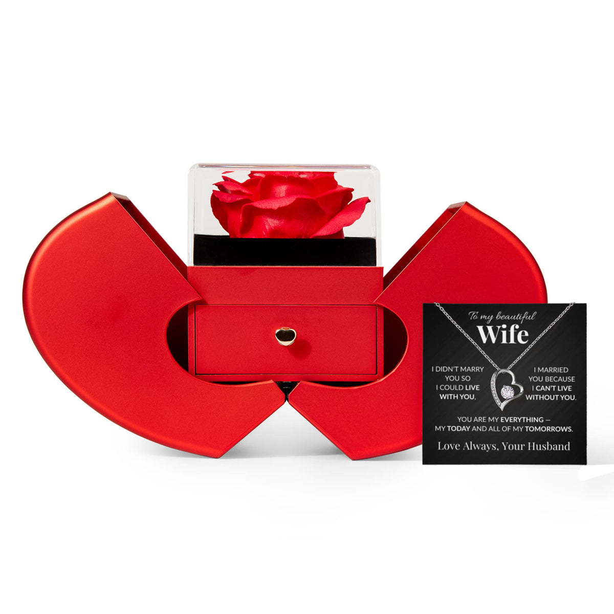 To My Beautiful Wife | Forever Love Necklace & Red Rose Gift Box
