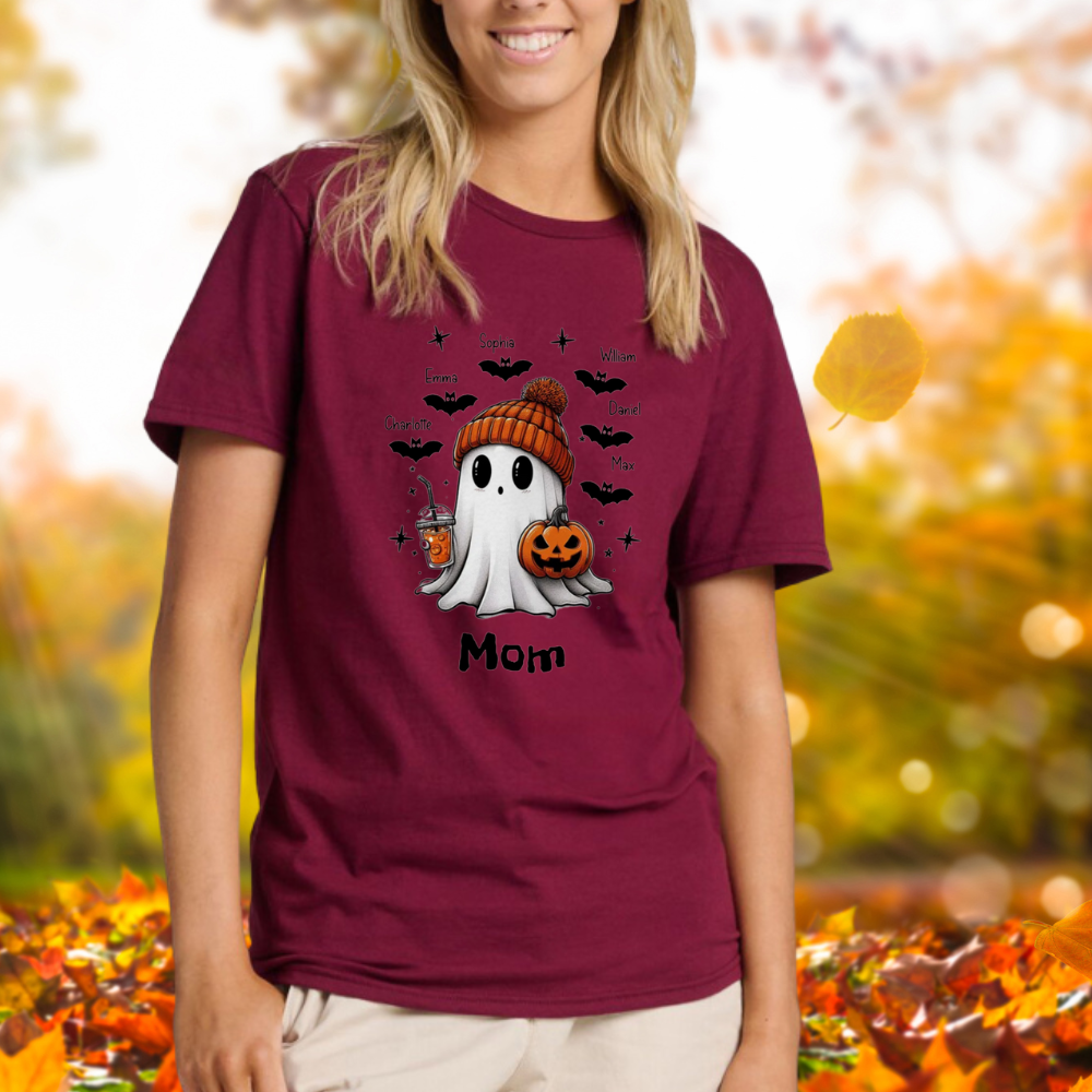 Custom Halloween Ghost T-shirt, Personalized with names, Cute Halloween shirt, Halloween Gift, Mom, Grandma, Aunt shirt