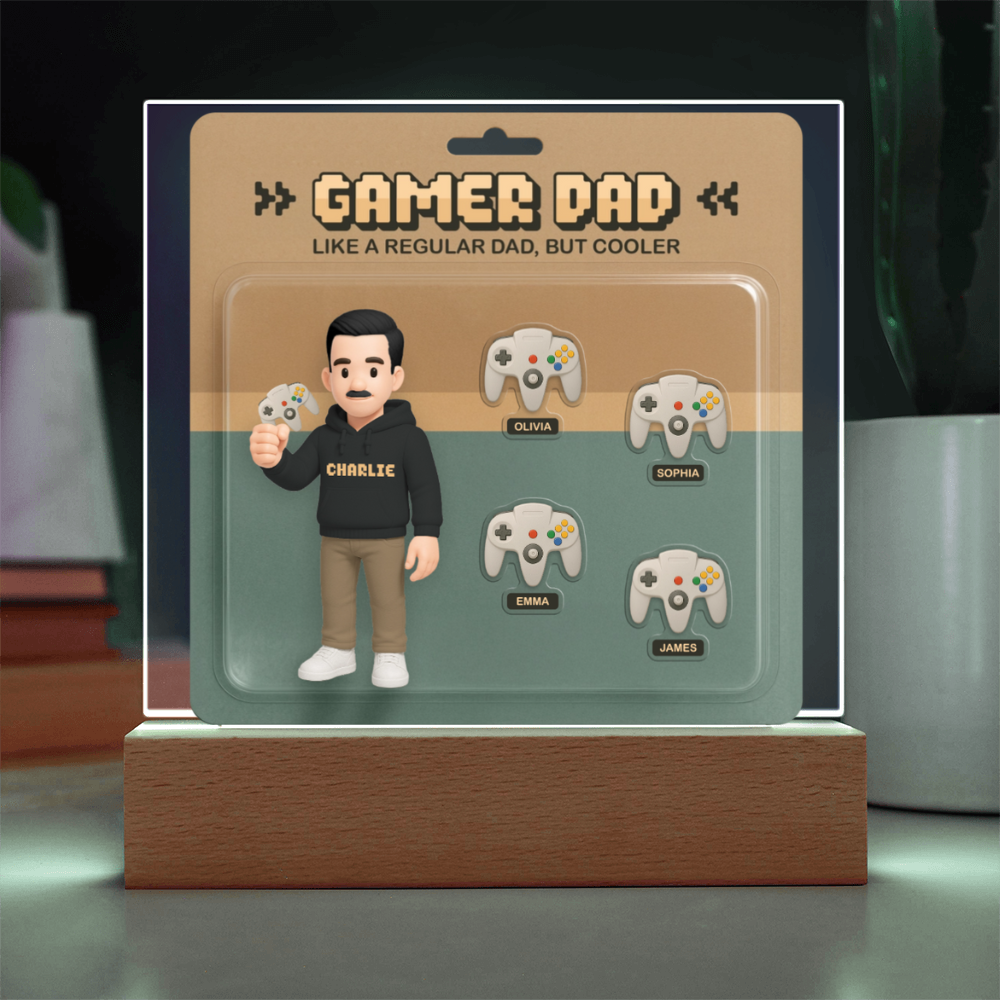 Custom Gamer Dad Acrylic Plaque – “Like a Regular Dad, But Cooler” – Personalized Gift from Kids, Father’s Day Gamer Gift