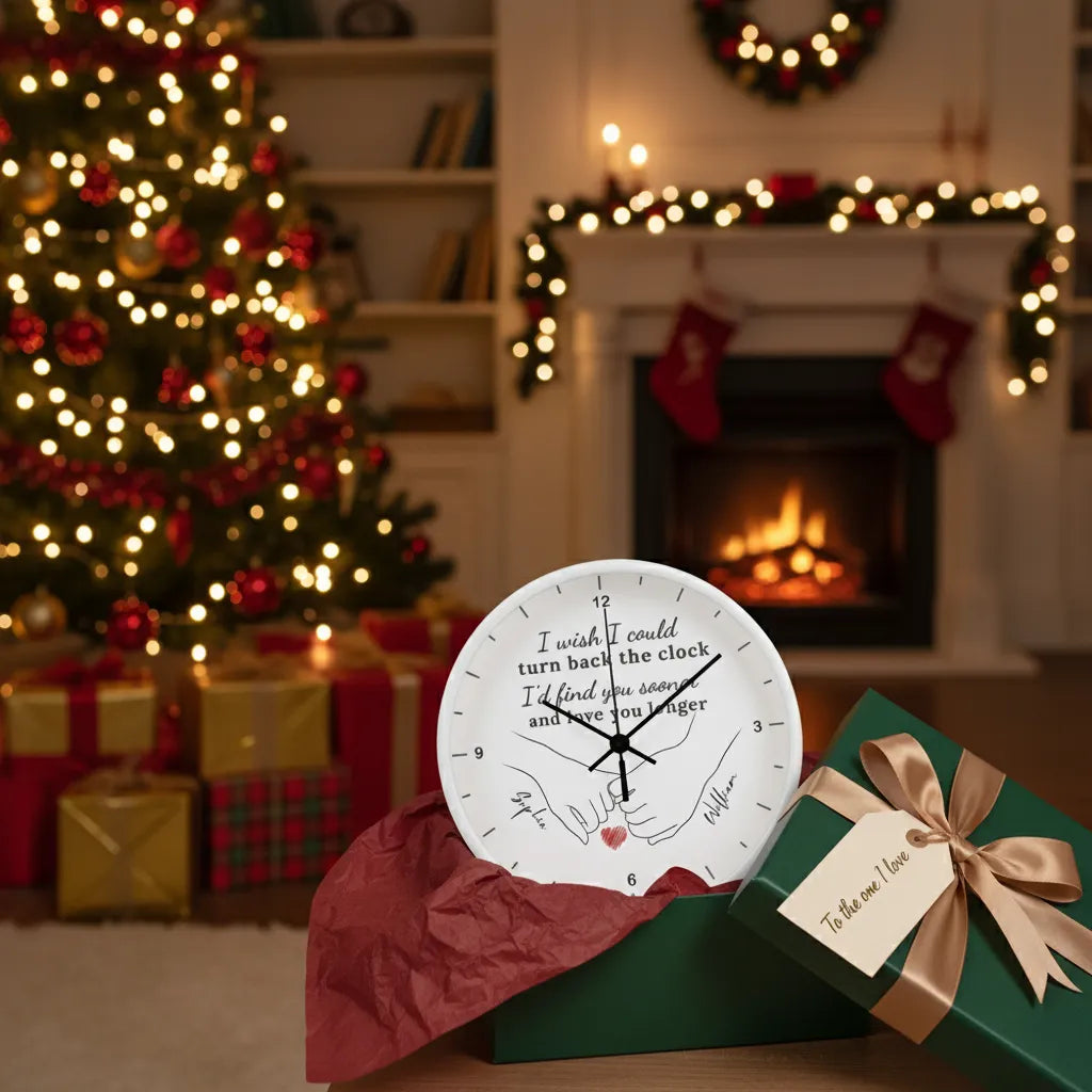 “Turn Back the Clock” Personalized Couple Wall Clock – Custom Names & Hand Illustration | Romantic Gift for Anniversary, Valentine’s Day, or Wedding