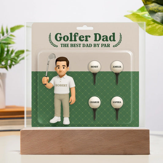 "Best Dad By Par" Personalized Golfer Acrylic Plaque with Kids' Names – Custom Father's Day Gift for Golf-Loving Dads