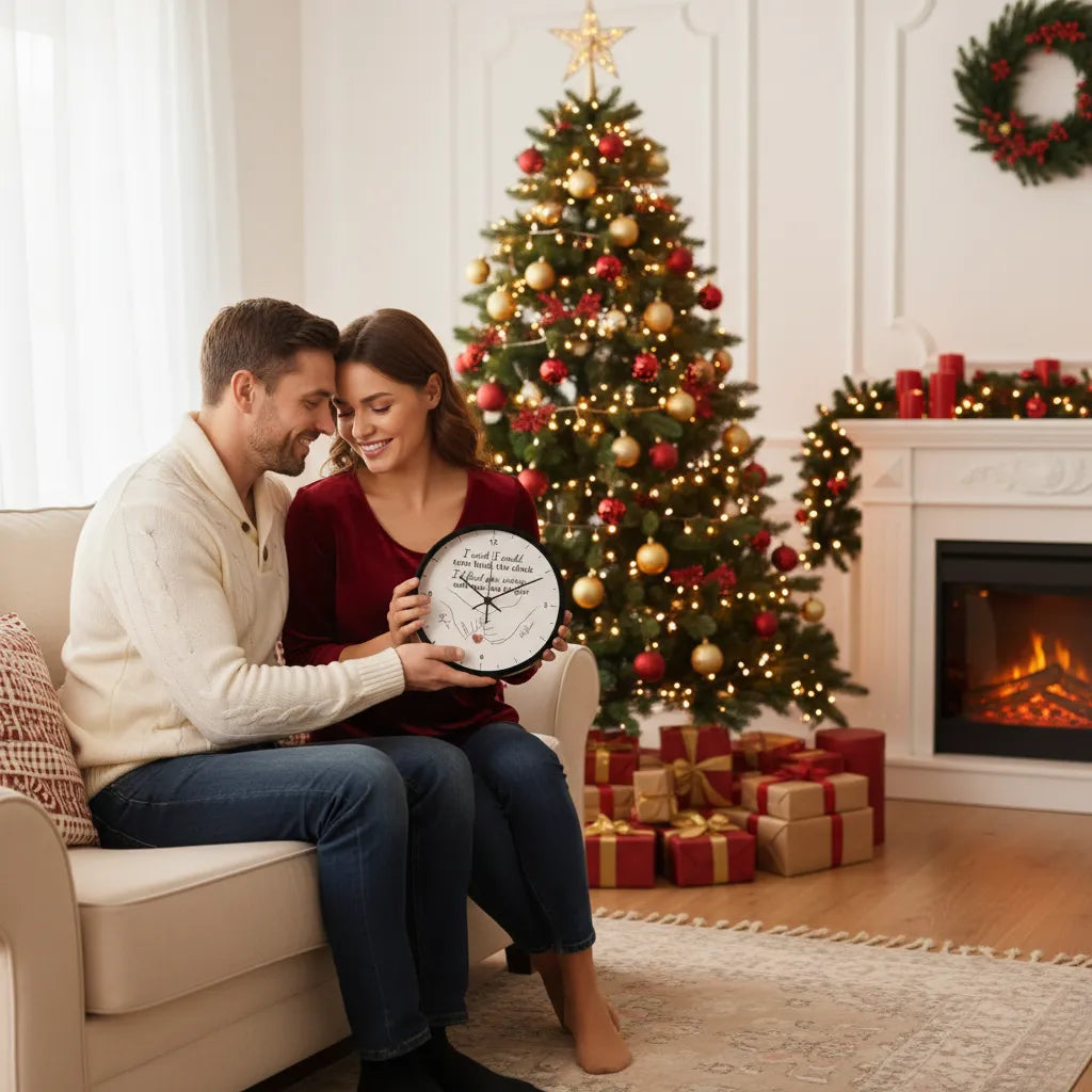 “Turn Back the Clock” Personalized Couple Wall Clock – Custom Names & Hand Illustration | Romantic Gift for Anniversary, Valentine’s Day, or Wedding