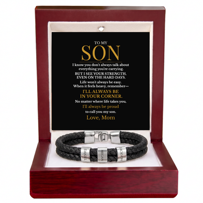 To My Son – Always in Your Corner Personalized Braided Bracelet