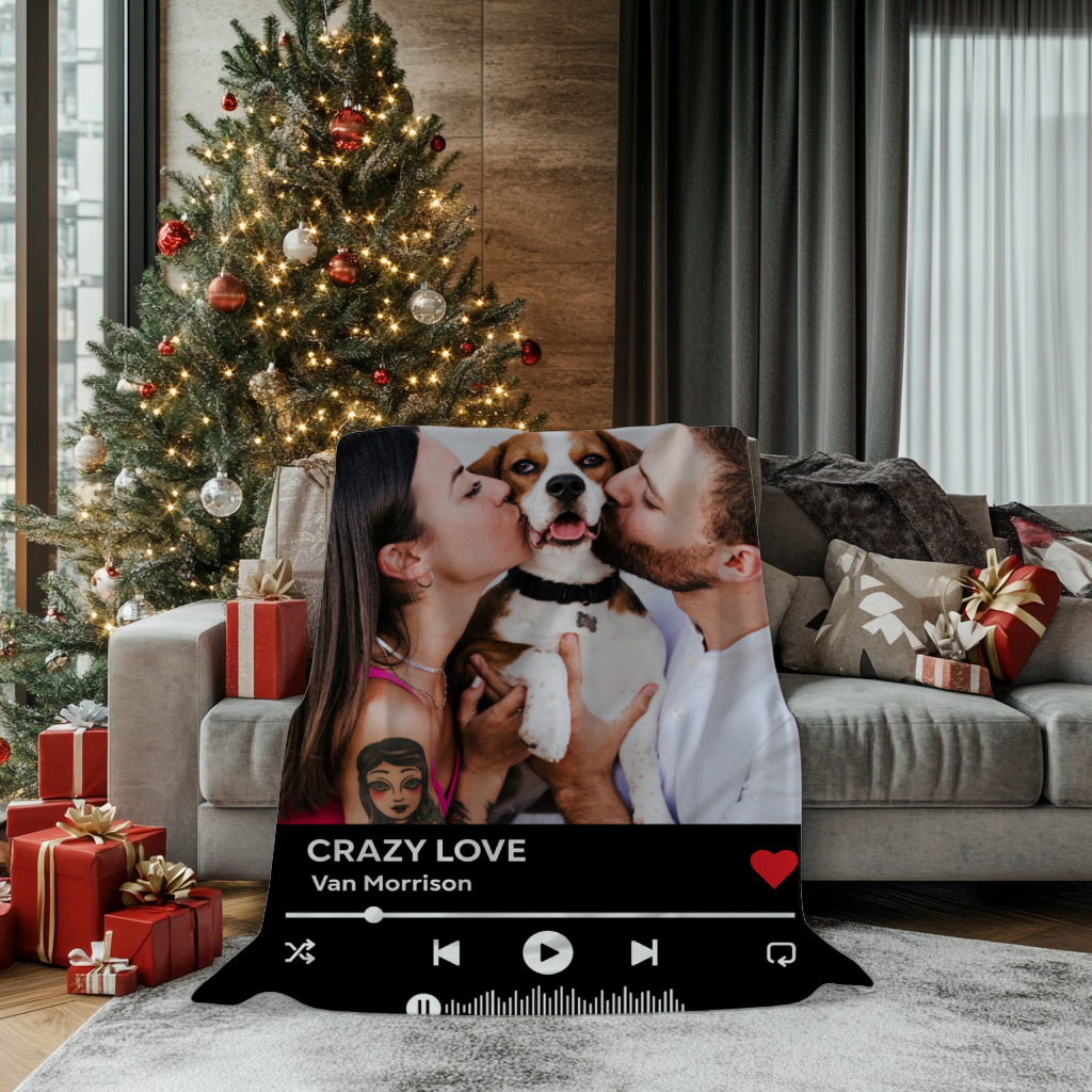 Personalized Music and Photo Fleece Blanket – 50×60  Custom Blanket with Photo for Couples Lover, Custom Blanket Using Photos of Family, Friends, Dog, Cat Or Pet, Christmas, Birthday Valentines Gifts