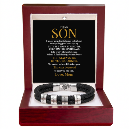 To My Son – Always in Your Corner Personalized Braided Bracelet