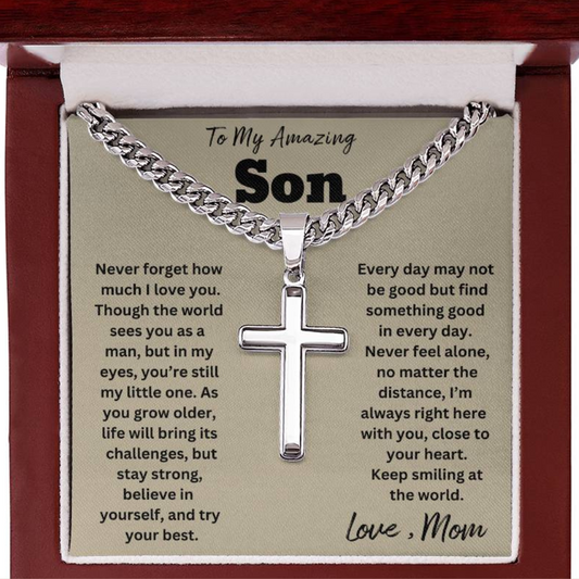 Amazing Son-Cuban Chain with Artisan Cross Necklace - With Free Shipping